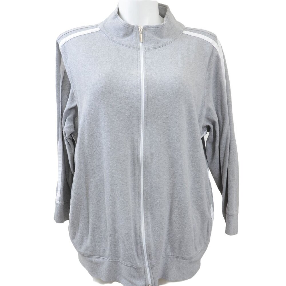 Avenue PLUS Size 18/20 Grey White Stripe Zip Jacket Athleisure Workout Travel